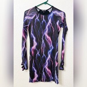 DOLLS KILL CURRENT MOOD MESH LIGHTNING LONG SLEEVE DRESS SIZE SMALL